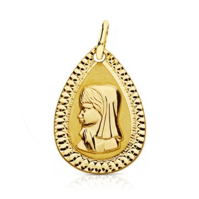 Medalla oro 18 kilates Virgen niña lagrima tallada