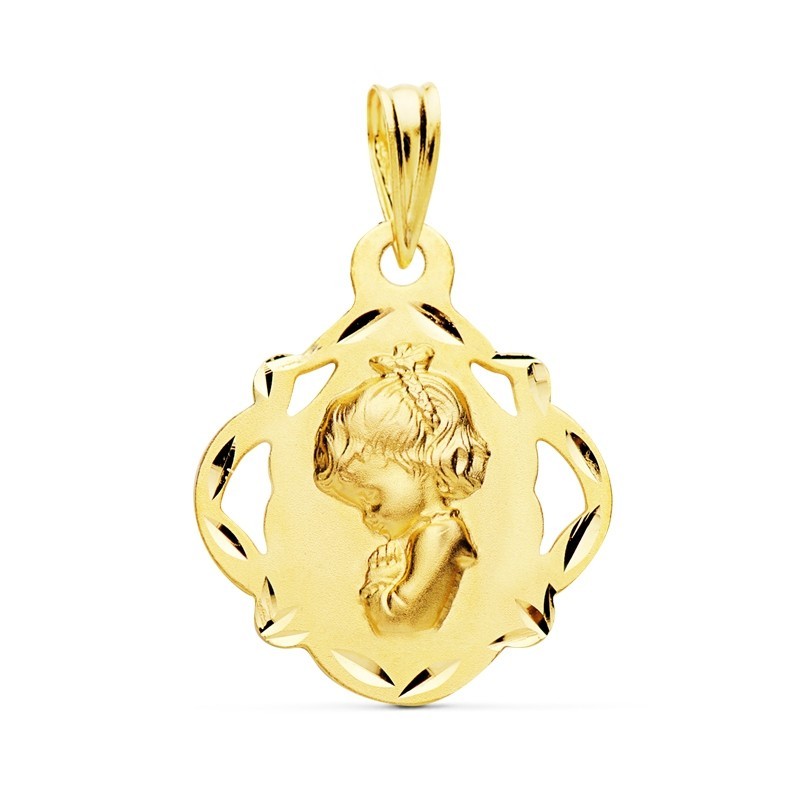 Medalla Virgen Niña 18 kilates calada