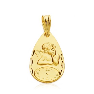 Medalla Bebé oro 18 kilates angel de la guarda lagrima con reloj Medalla Bebé oro 18 kilates angel de la guarda lagrima con reloj