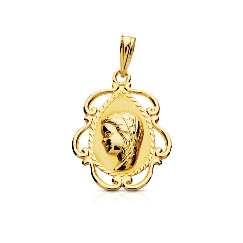 medalla virgen niña forma lagrima calada