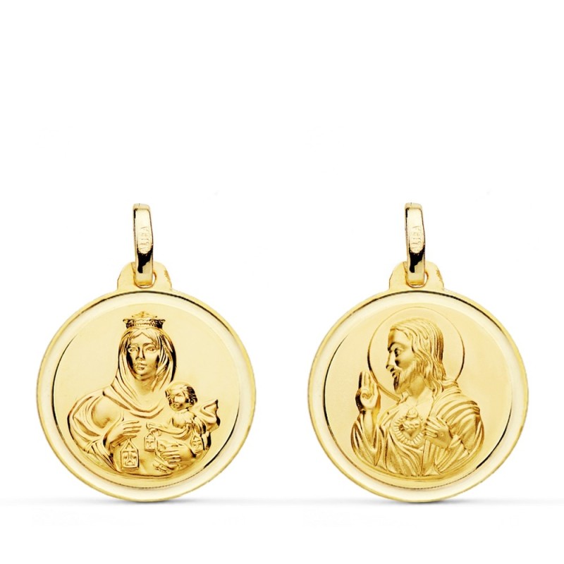 Medalla de oro 18k Escapulario 18mm filo liso