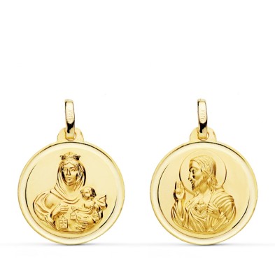 Medalla de oro 18k Escapulario 18mm filo liso Medalla de oro 18k Escapulario 18mm filo liso