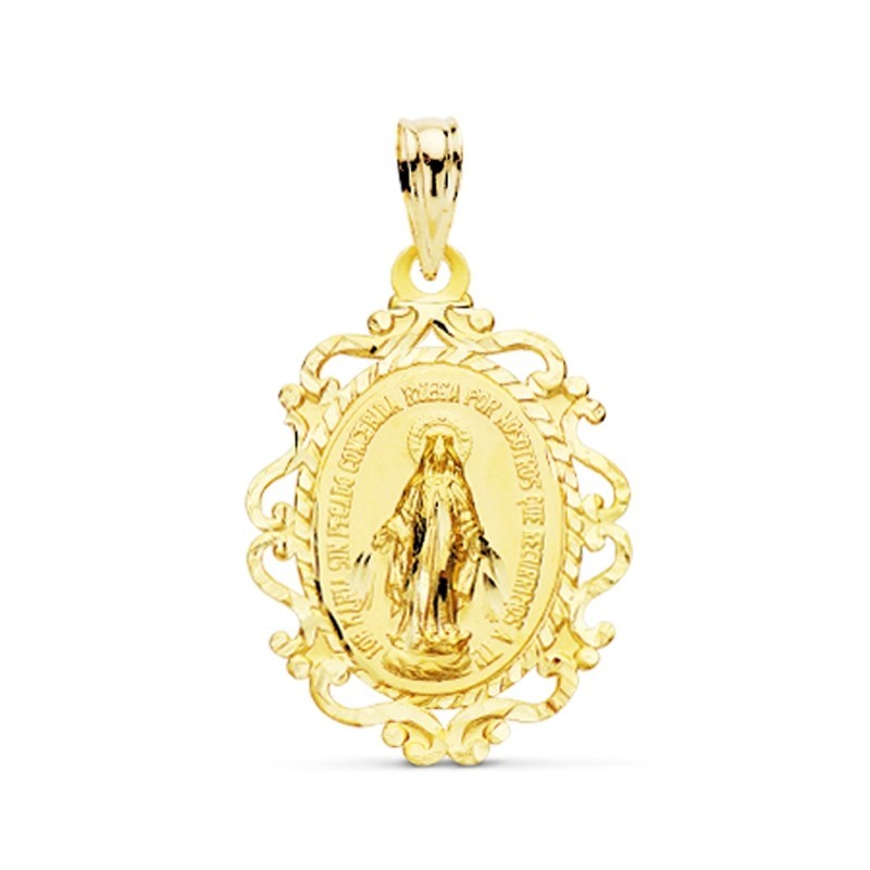 Medalla oro 18k Virgen Milagrosa Calada