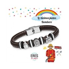 Pulsera de Plata y Cuero Trenzado Para Bombero