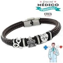 Pulsera Medico de Plata y Cuero