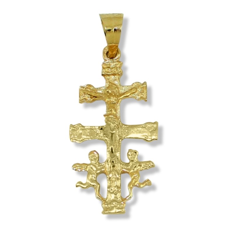 colgante Cruz de Caravaca relieve de Oro 18k 3º tamaño