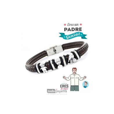 Pulsera de Plata y Cuero del Padre / niño Pulsera de Plata y Cuero del Padre / niño