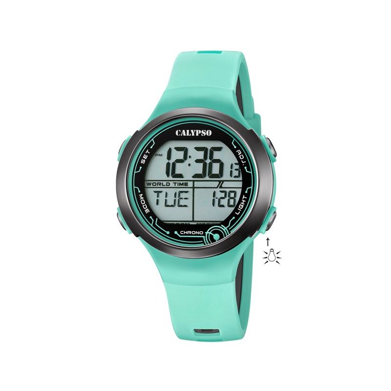 Reloj Calypso para niño K5799/4 
Correa de caucho verde, digital
Este producto se entrega en estuche originial y envuelto para