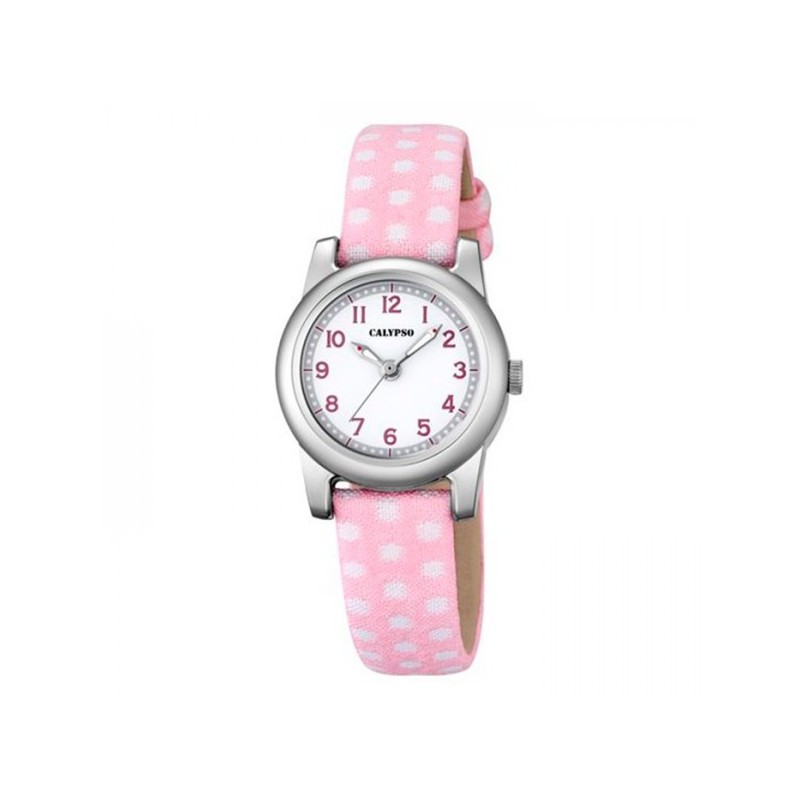 Reloj Calypso Niña K5713/2 
Caja de acero y correa de tela rosa con detalles en blaco
Esfera blanca con detalles en rosa
Diam