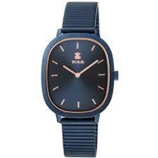 Reloj Tous 100350620 con caja y brazalete de acero en color azul y esfera azul con detalles en rose