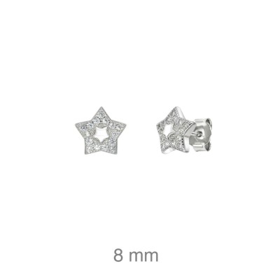 Pendiente en forma de estrella 8 mm con circonitas 
Fabricado en Plata de 1ª Ley
Este producto se entrega estuchado y envuelto