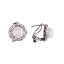 Pendiente de plata con perla y circonitas
Tamaño 12mm
Fabricado en plata de primera ley 
Este producto se entrega estuchado y