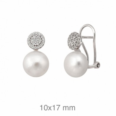 Pendiente de plata con perla y circonitas
Tamaño 17 mm.
Fabricado en plata de primera ley 
Este producto se entrega estuchado