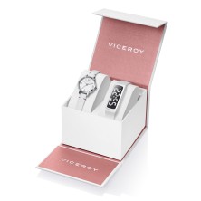 Reloj viceroy para niña con caja de acero y corra de piel blanca, con numeros y segundero en morados.
Smartband en color blanco