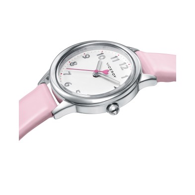 Reloj viceroy 461126-05 para niña con caja de acero y correa en piel rosa, mas altavoz inalambrico blanco.