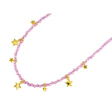 Collar rosa para mujer fabricado en plata de ley, con estrellas bañadas en oro.