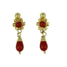 Pendiente oro 18 kilates coral