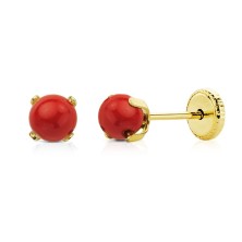 Pendiente bebe coral 3mm oro 18 kilates
