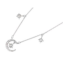 Collar de mujer, con una luna y tres rosas de los vientos.<BR>Largo 40 cm. fabricado en plata de 1ª Ley.