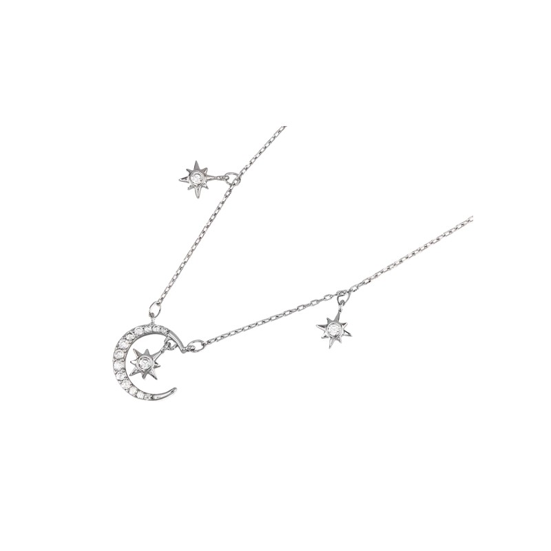 Collar de mujer, con una luna y tres rosas de los vientos.<BR>Largo 40 cm. fabricado en plata de 1ª Ley.