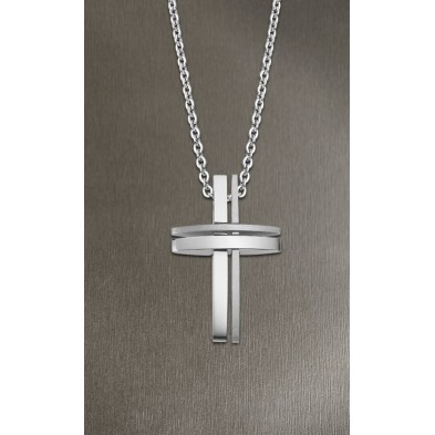 Collar fabricado en acero inoxidable de hombre<BR>Cruz con cadena, largo 50 cm.