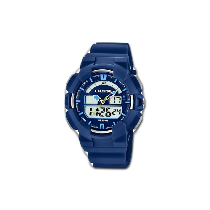 Reloj Calypso para hombre K5772/3<BR>Caja policarbonato&nbsp;y correa de goma azul.<BR>Movimiento analogico y digital.