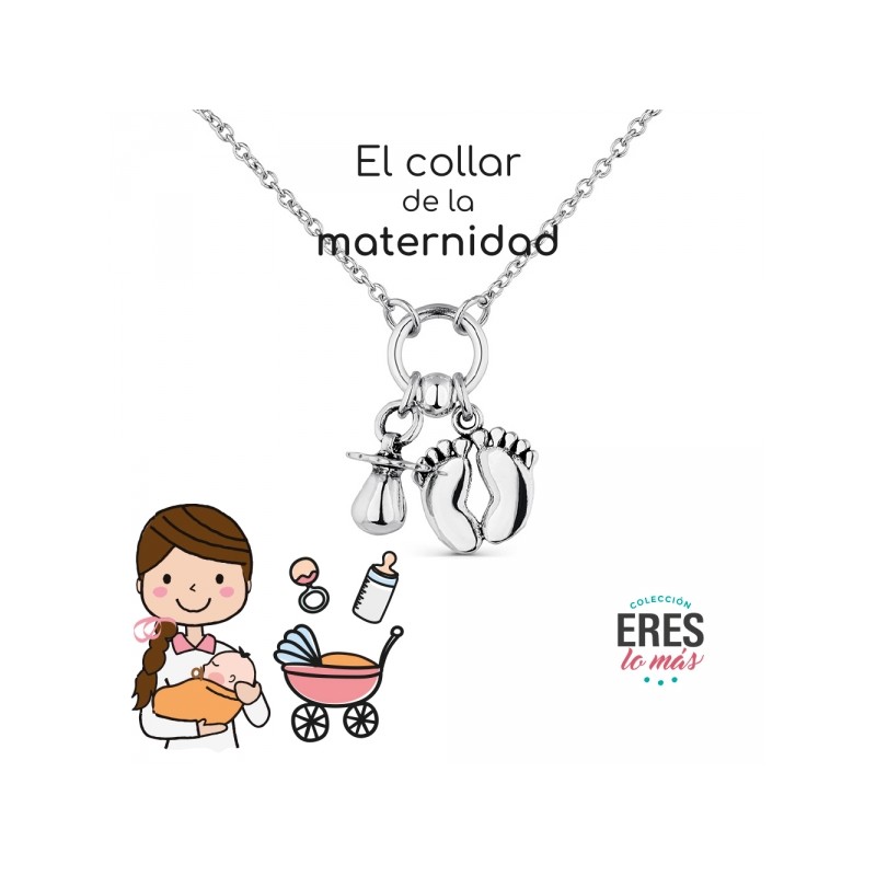 Collar de la maternidad Promojoya.&nbsp;<BR>Fabricado en&nbsp;plata de 1ª ley.&nbsp; <BR>Cadena forzada con&nbsp;colgantes de la