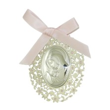 Medalla de cuna virgen esmalte rosa