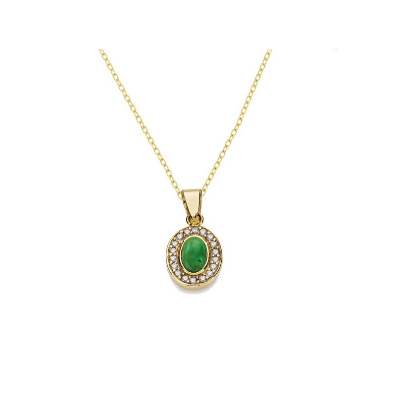 Collar para mujer fabricado en oro de 18 kilates.<BR>Largo de la cadena 44 cm.&nbsp;Colgante oval tamaño 9x7 mm. con piedra verd