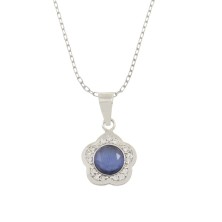 <P>Collar para mujer formado por colgante de flor&nbsp;con piedra azul y cadena forzada.<BR>Largo de cadena regulable 40-42 cm. 