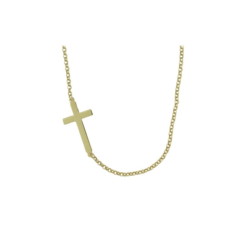 <p>Cruz horizontal con cadena  <br />Fabricada en oro de 18 kilates. <br />Largo de 40 cms. <br />Tamaño de cruz 25 mm.</p>