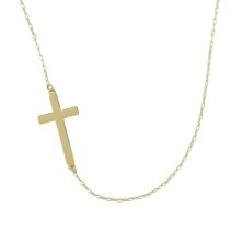 <p>Cruz horizontal con cadena <br /> Fabricada en oro de 18 kilates.<br /> Largo de 40 cms. <br />Tamaño de cruz 25 mm.</p>