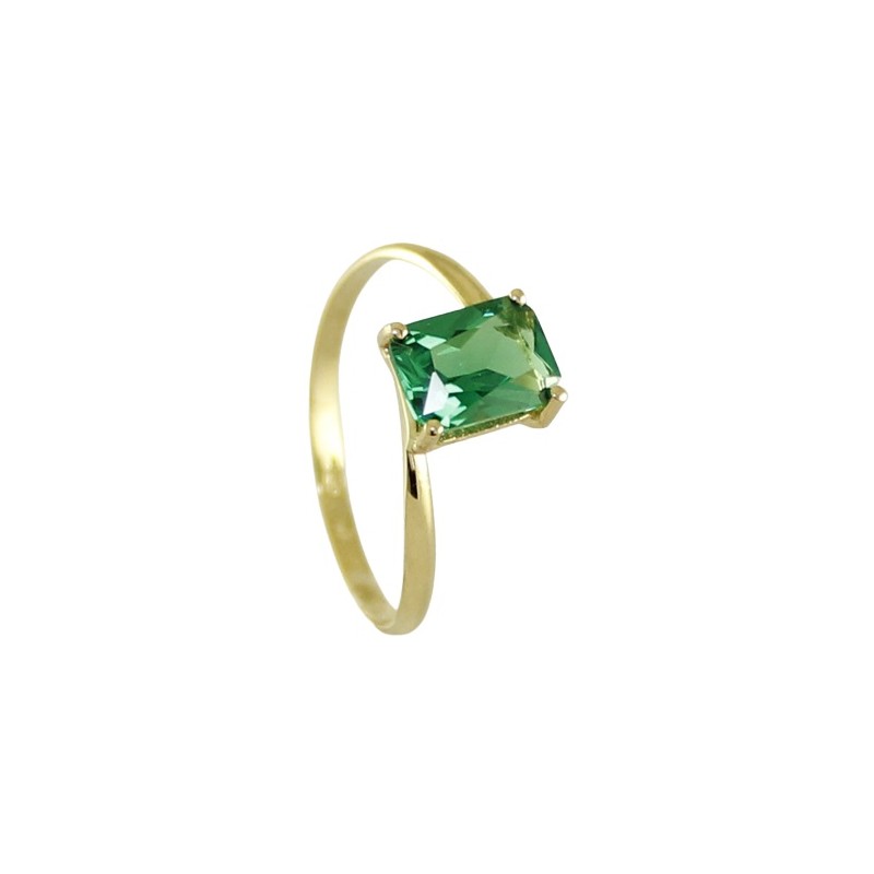 Anillo con piedra verde para mujer.<BR>Fabricado en oro de 18 kilates, tamaño de la piedra 7 x 5 mm.