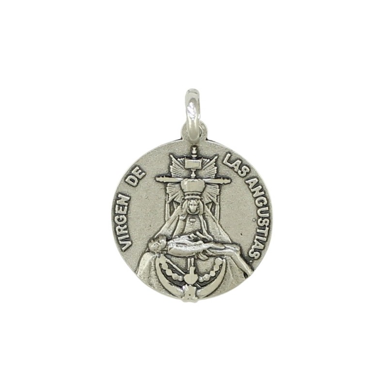 Medalla religiosa Virgen de las Angustias 21 mm.<BR>Esta medalla está matizada con la silueta de la Virgen de las Angustias en r