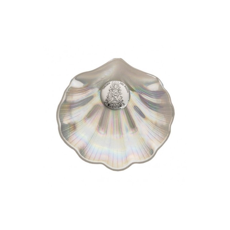 Concha nacar Virgen del Rocio.<BR>Esta concha de cristal simil nacar tiene un tamaño de 14 cm de ancho y 14 cm de alto.<BR>La co