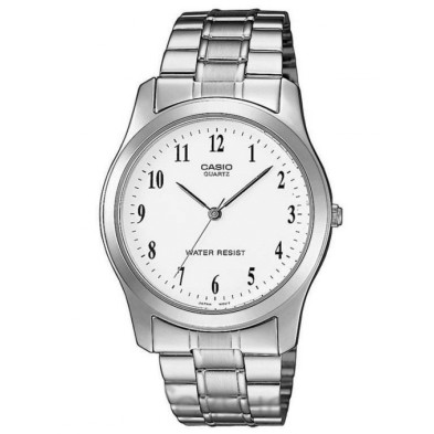 Reloj Casio Mtp-1128pa-7bef Hombre<BR>Correa de acero color plata, con esfera blanca y números negros y resistente al agua