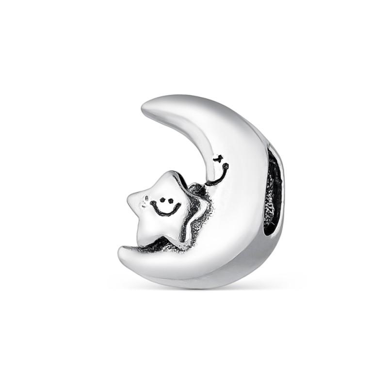 <STRONG>Charm plata luna con estrella</STRONG> <BR>Este<STRONG> abalorio</STRONG> de la firma A Tu Lado tiene forma de luna con 