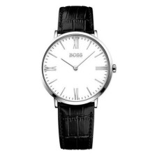<P>Reloj Hugo Boss Hombre&nbsp; <BR>Caja de acero y correa de piel negra, con cristal mineral<BR>Esfera blanca con detalles en p