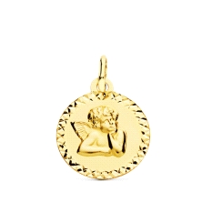 <STRONG>Medalla bebe oro con Angel</STRONG> de la Guarda y filos tallados. <STRONG>Medalla niño de oro</STRONG> de forma circula