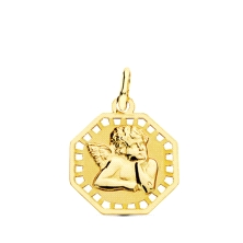 <STRONG>Medalla bebe niño </STRONG>con angel de la guarda de forma hexagonal. <STRONG>Medalla niño oro</STRONG> fabricada en<STR