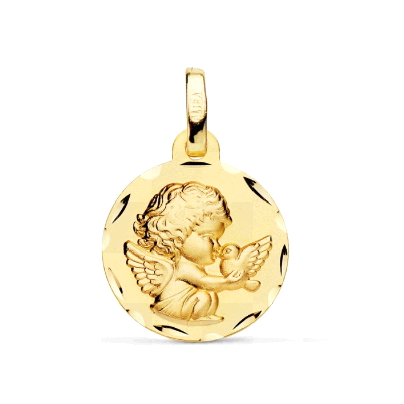 <STRONG>Medalla bebe oro</STRONG> angel con paloma. <STRONG>Medalla para bebe de oro</STRONG> con forma circular, el motivo es u