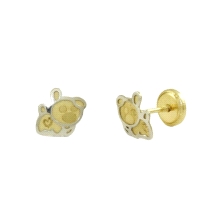 <p>Vaca Bicolor de oro 18 kilates (2) <br />Medidas: 6 x 6 mm. Cierre de rosca <br />Este producto se entrega estuchado y envuel