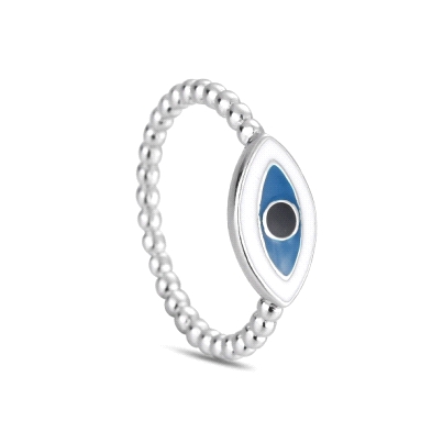 Anillo plata ojo turco mujer. Este anillo de plata para mujer con ojo turco está fabricado en plata de 1ª ley rodiada. El anillo