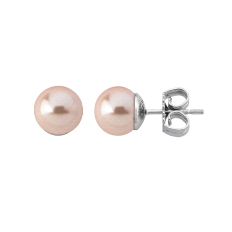 Pendiente majorica perla rosa 00324.44.2.E00.000.1<BR>Pendiente majorica perla rosa de 8 mm. cierre de presion<BR>Fabricado en p