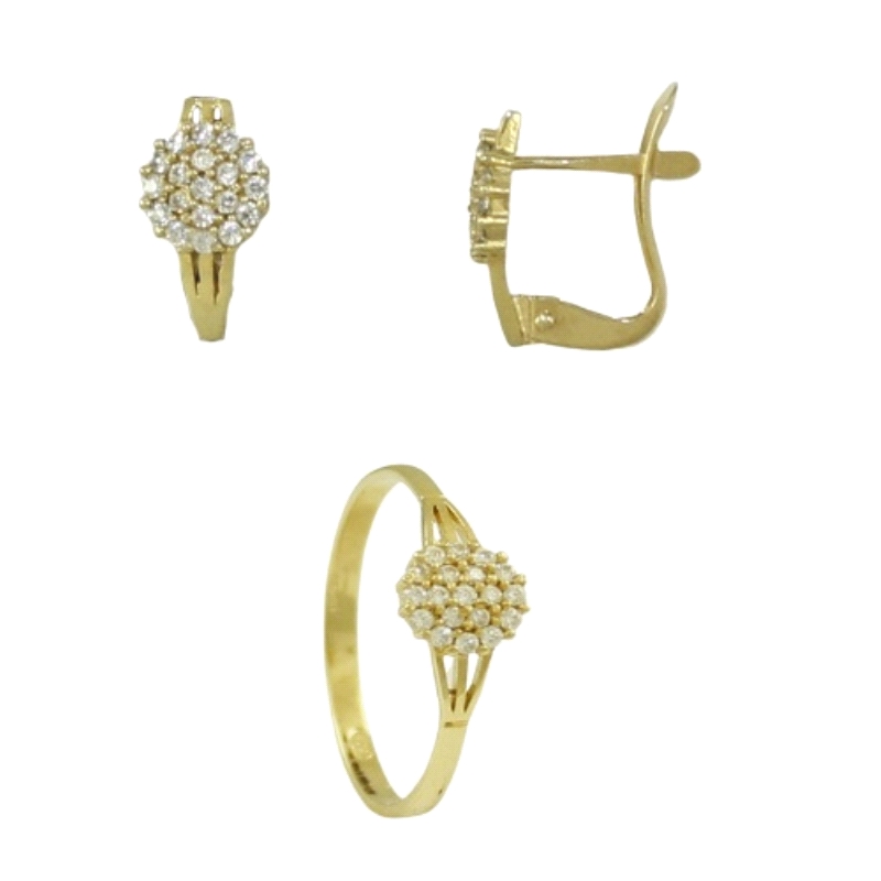 <STRONG>Conjunto de oro con circonitas para niña de comunión <BR></STRONG>Este <STRONG>juego de pendientes y de sortija</STRONG>