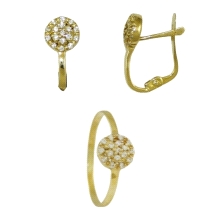 <STRONG>Conjunto de oro liso con circonitas para niña de comunión <BR></STRONG>Este <STRONG>juego de pendientes y de sortija</ST