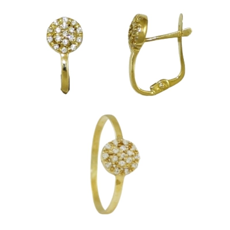 <STRONG>Conjunto de oro liso con circonitas para niña de comunión <BR></STRONG>Este <STRONG>juego de pendientes y de sortija</ST