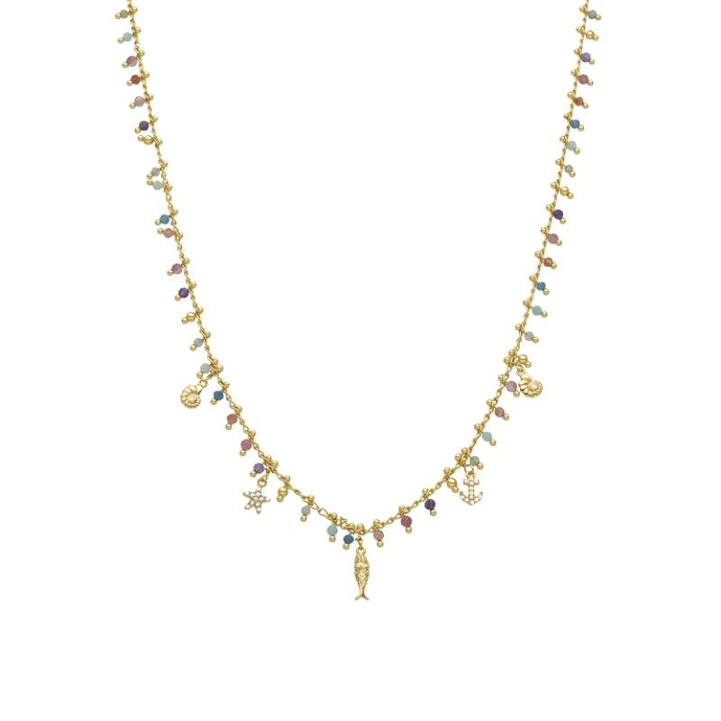 Collar luxenter con bolitas y fetiches&nbsp;&nbsp;&nbsp; <BR>Collar luxenter fabricado en plata de primera ley con acabado en or