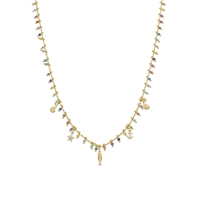 Collar luxenter con bolitas y fetiches&nbsp;&nbsp;&nbsp; <BR>Collar luxenter fabricado en plata de primera ley con acabado en or