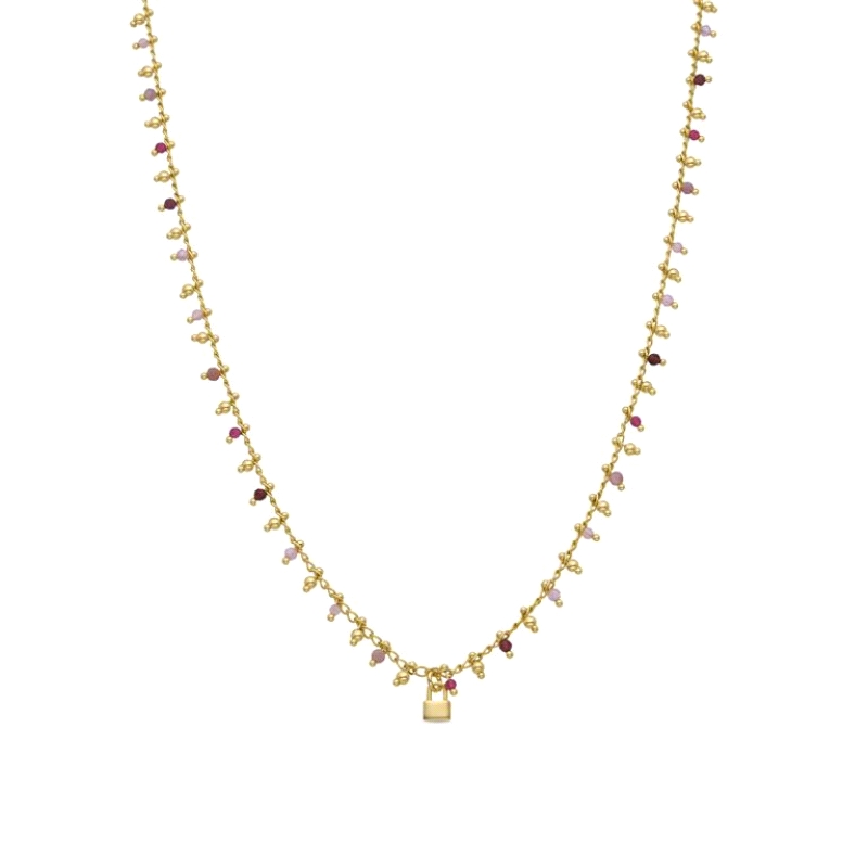 Collar luxenter chapado con candado <BR>Collar con bolitas de colores y un colgante de candado<BR>Fabricado en plata chapada